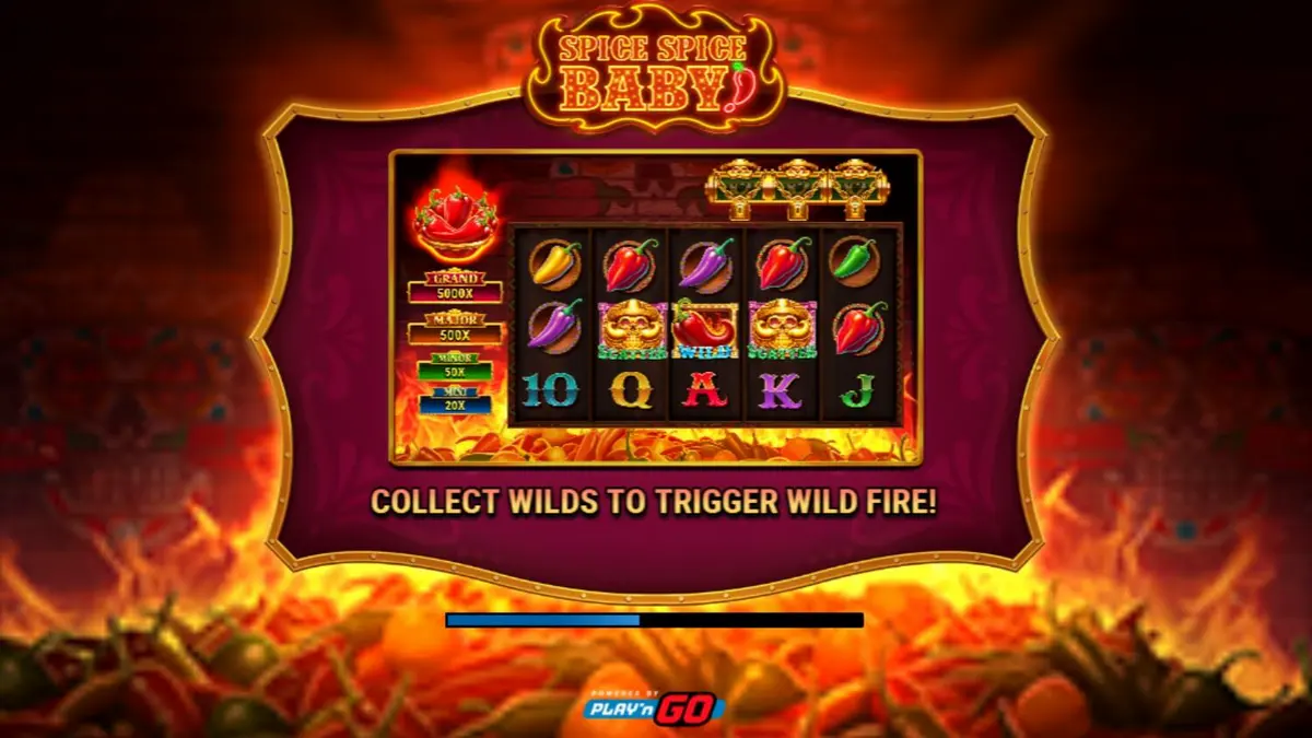Tampilan antarmuka seluler slot Spice Spice Baby! dengan tema cabai yang cerah.